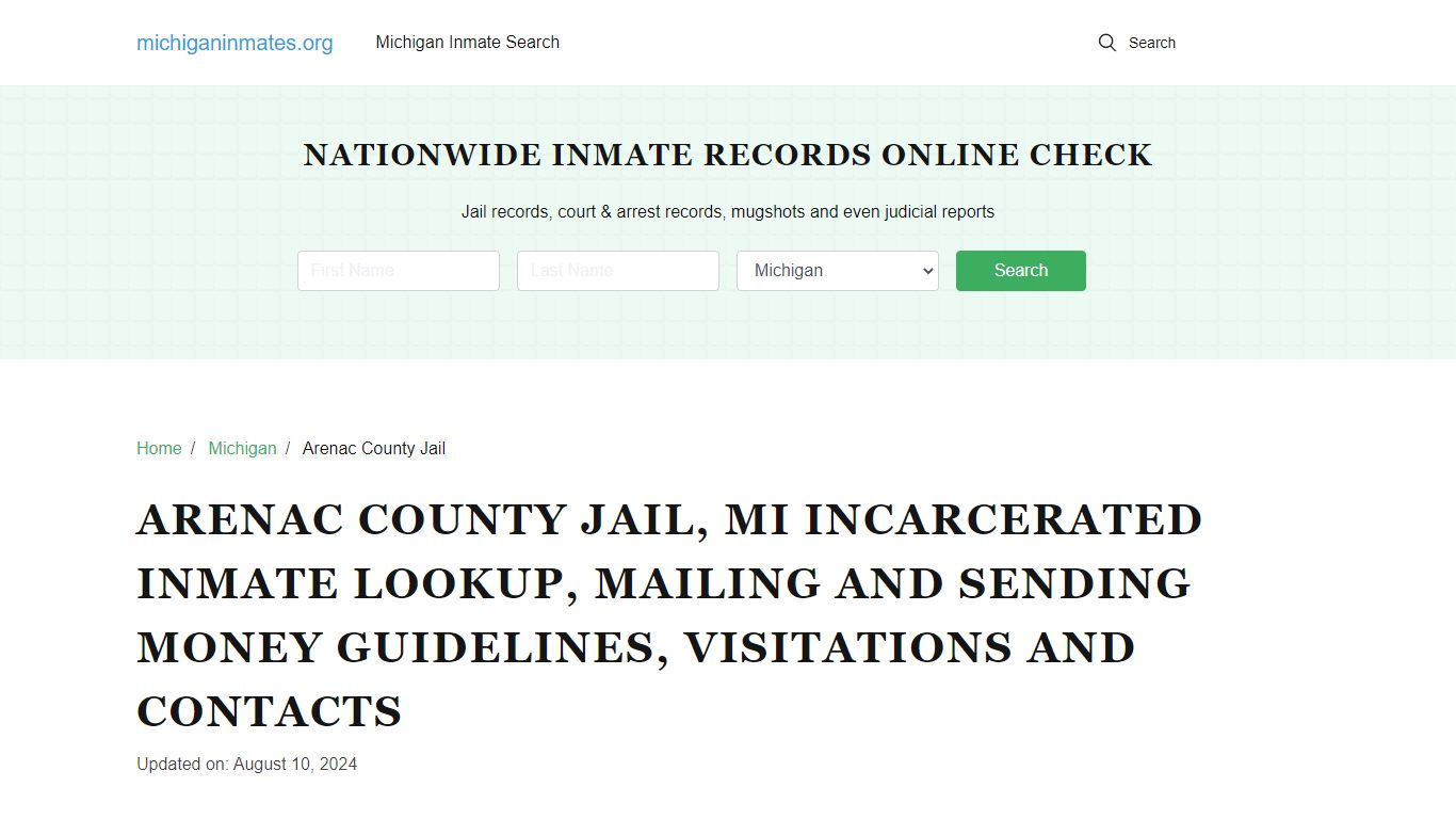 Arenac County Jail, MI: Offender Locator, Visitation & Contact Info